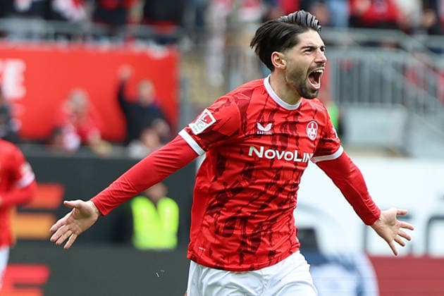 15.03.2026, xrekx, Fussball 2.Bundesliga, 1.FC Kaiserslautern - Karlsruher SC v.l. Torjubel nach dem Tor zum celebrating the goal celebrate 1:0 durch Semih Sahin (1.FC Kaiserslautern) (DFL DFB REGULATIONS PROHIBIT ANY USE OF PHOTOGRAPHS as IMAGE SEQUENCES and or QUASI-VIDEO) Kaiserslautern