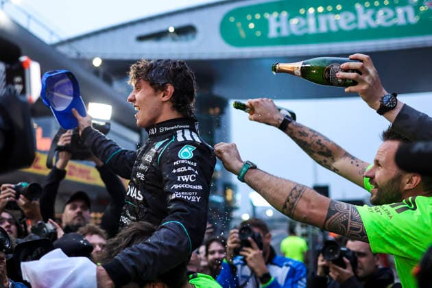 March 15, 2026, Shanghai, Shanghai, China: Mercedes-AMG Petronas Formula One Team driver ANDREA KIMI ANTONELLI is lifted by team staff while champagne continues to be sprayed during celebrations after his victory at the Formula One Chinese Grand Prix at Shanghai International Circuit. Shanghai China - ZUMAh201 20260315_zsp_h201_049 Copyright: xYichinxHoux