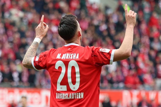15.03.2026, xrekx, Fussball 2.Bundesliga, 1.FC Kaiserslautern - Karlsruher SC v.l. Torjubel nach dem Tor zum celebrating the goal celebrate 2:0 durch Mergim Berisha (1.FC Kaiserslautern) (DFL DFB REGULATIONS PROHIBIT ANY USE OF PHOTOGRAPHS as IMAGE SEQUENCES and or QUASI-VIDEO) Kaiserslautern