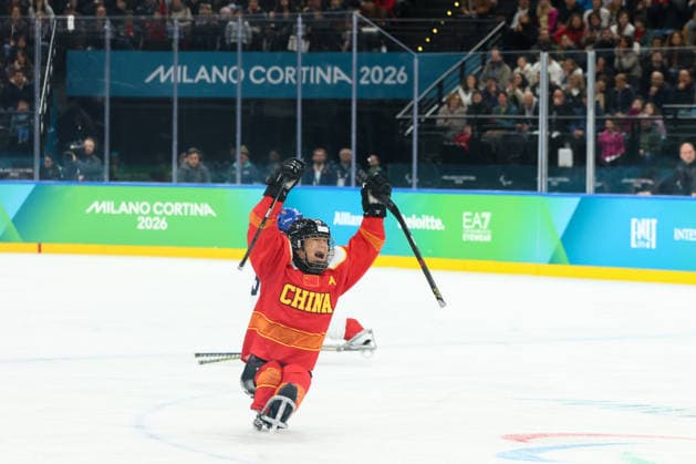 March 15, 2026, Milan, Lombardy, Italy: TEAM CHINA PLAYERS of whom WANG JUJIANG 18 celebrate winning the Bronze Medal Game against Team Czechia (CZE) at the Milano Cortina 2026 Paralympic Winter games, Winterspiele,Spiele, Summer games China won 3:2. Milan Italy - ZUMAc179 20260315_oly_c179_011 Copyright: xMickaelxChavetx