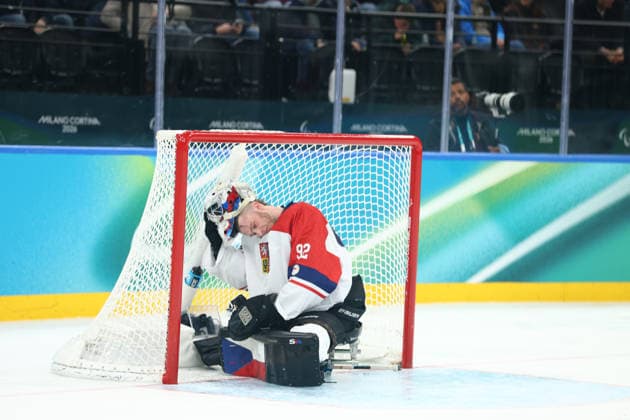March 15, 2026, Milan, Lombardy, Italy: Goalie PATRIK SEDLACEK 92 of Czechia looks dejected loosing the Bronze Medal Game between Team Czechia (CZE) and Team China (CHN) at the Milano Cortina 2026 Paralympic Winter games, Winterspiele,Spiele, Summer games China won 3:2. Milan Italy - ZUMAc179 20260315_oly_c179_013 Copyright: xMickaelxChavetx