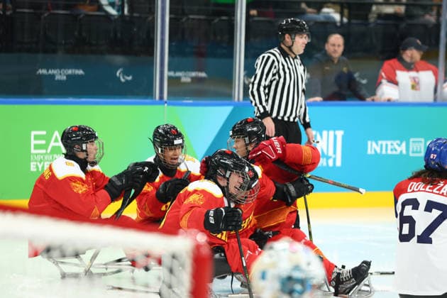 March 15, 2026, Milan, Lombardy, Italy: TIAN JINTAO 28 of China celebrates scoring his side s third goal in the Bronze Medal Game between Team Czechia (CZE) and Team China (CHN) at the Milano Cortina 2026 Paralympic Winter games, Winterspiele,Spiele, Summer games China won 3:2. Paralympics 2026: Milano Cortina: Para Ice hockey, Eishockey Men s Bronze Medal Game: CZE 2:3 CHN  - ZUMAc179 20260315_oly_c179_018 Copyright: xMickaelxChavetx