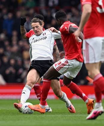 Sander Berge of Fulham and Ibrahim Sangarà of Nottingham Forest Nottingham Forest v Fulham, Premier League, Football, City Ground, Nottingham, UK - 15 Mar 2026Nottingham City Ground United Kingdom EDITORIAL USE ONLY No use with unauthorised audio, video, data, fixture lists, club league logos or live services. Online in-match use limited to 120 images, no video emulation. No use in betting, games or single club league player publications. Copyright: xAnnaxGowthorpe Shutterstockx 16757313af
