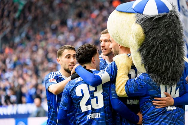 Edin Dzeko (FC Schalke) Torjubel, jubelt nach seinem Treffer zum 1:0 waehrend des spiels der 2. Bundesliga zwischen FC Schalke 04 und Hannover 96, Veltins-Arena am 15. March 2026 in Gelsenkirchen, Deutschland. (Foto von Max Maiwald DeFodi Images) +++ Edin Dzeko (FC Schalke) celebrates after scoring his team s first goal during the 2. Bundesliga match between FC Schalke 04 and Hannover 96 at Veltins-Arena on March 15, 2026 in Gelsenkirchen, Germany. (Photo by Max Maiwald DeFodi Images) (Photo by Max Maiwald DeFodi Images) -