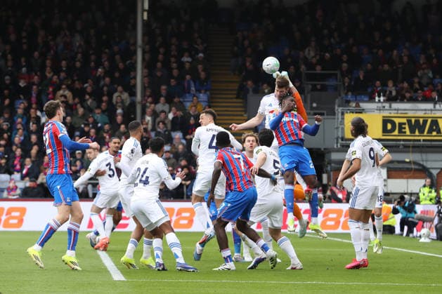 15th March 2026; Selhurst Park, Selhurst, London, England; Premier League Football, Crystal Palace versus Leeds United; goalkeeper Karl Darlow of Leeds United punches an incoming corner away  KatiexChan Content restricted for UK based newspaper