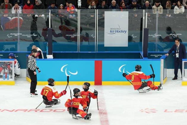 March 15, 2026, Milan, Lombardy, Italy: WANG ZHIDONG 8 of China celebrates scoring his side s second goal in the Bronze Medal Game between Team Czechia (CZE) and Team China (CHN) at the Milano Cortina 2026 Paralympic Winter games, Winterspiele,Spiele, Summer games China won 3:2. Milan Italy - ZUMAc179 20260315_oly_c179_027 Copyright: xMickaelxChavetx