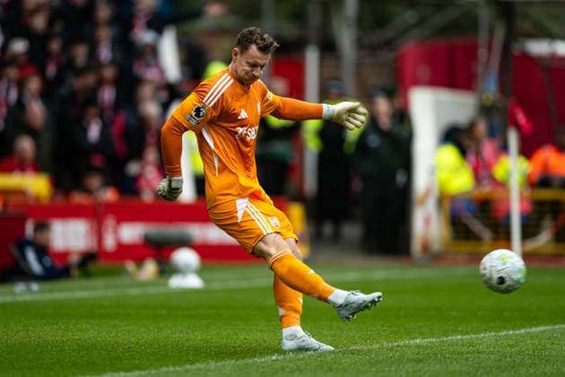 15th March 2026; The City Ground, Nottingham, England; Premier League Football, Nottingham Forest versus Fulham; Bernd Leno of Fulham FC takes a goal kick  GodfreyxPitt Content restricted for UK based newspaper