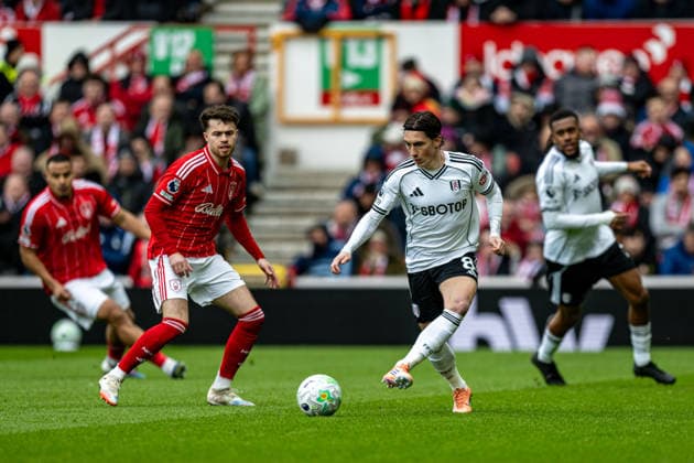 15th March 2026; The City Ground, Nottingham, England; Premier League Football, Nottingham Forest versus Fulham; Harry Wilson of Fulham FC passes the ball  GodfreyxPitt Content restricted for UK based newspaper