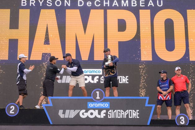 March 15, 2026, Singapore, Ingapore, Singapore: USAs Bryson DeChambeau wins the Singapore tournament, beating Richard T. Lee from Canada in a one hole tie-breaker on the 18th hole. Final Round of the LIV Golf in Singapore Singapore Singapore - ZUMAr144 20260315_zap_r144_042 Copyright: xJaynexRussellx