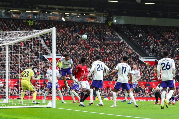 Manchester United, ManU v Aston Villa, Premier League Aston Villa defender Tyrone Mings (5) heads clear during the Manchester United v Aston Villa Premier League match at Old Trafford, Manchester, England on 15 March 2026 Credit: Phil Duncan Every Second Media Editorial use only. All images are copyright Every Second Media Limited. No images may be reproduced without prior permission. All rights reserved. Premier League and Football League images are subject to licensing agreements with Football DataCo Limited. see https: www.football-dataco.com Copyright: xIMAGO EveryxSecondxMediax ESM-1860-0034 PhilxDuncanx xEveryxSecondxMediax