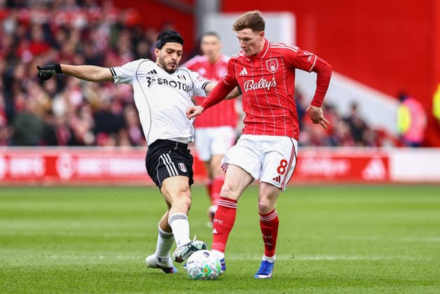 Nottingham Forest v Fulham, Premier League Raul Jimenez of Fulham and Elliot Anderson of Nottingham Forest battle for possession during the Nottingham Forest v Fulham Premier League match at the City Ground, West Bridgford, England on 15 March 2026 Credit: Ryan Crockett Every Second Media Editorial use only. All images are copyright Every Second Media Limited. No images may be reproduced without prior permission. All rights reserved. Premier League and Football League images are subject to licensing agreements with Football DataCo Limited. see https: www.football-dataco.com Copyright: xIMAGO EveryxSecondxMediax ESM-1859-0027 RyanxCrockettx xEveryxSecondxMediax