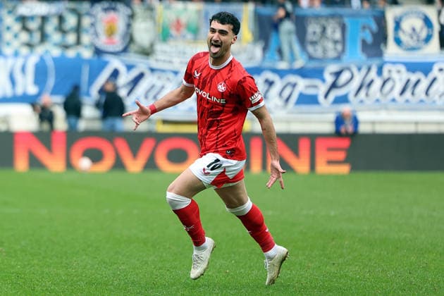 15.03.2026, xrekx, Fussball 2.Bundesliga, 1.FC Kaiserslautern - Karlsruher SC v.l. Torjubel nach dem Tor zum celebrating the goal celebrate 3:0 durch Mahir Emreli (1.FC Kaiserslautern) (DFL DFB REGULATIONS PROHIBIT ANY USE OF PHOTOGRAPHS as IMAGE SEQUENCES and or QUASI-VIDEO) Kaiserslautern