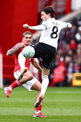 Nottingham Forest v Fulham, Premier League Nicolas Dominguez of Nottingham Forest and Harry Wilson of Fulham go for the ball during the Nottingham Forest v Fulham Premier League match at the City Ground, West Bridgford, England on 15 March 2026 Credit: Ryan Crockett Every Second Media Editorial use only. All images are copyright Every Second Media Limited. No images may be reproduced without prior permission. All rights reserved. Premier League and Football League images are subject to licensing agreements with Football DataCo Limited. see https: www.football-dataco.com Copyright: xIMAGO EveryxSecondxMediax ESM-1859-0037 RyanxCrockettx xEveryxSecondxMediax