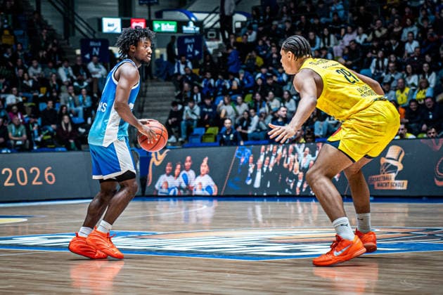 15.03.2026, xhfmx, Basketball easyCredit BBL Bundesliga, Frankfurt Skyliners - EWE Baskets Oldenburg v.l. Nahiem Alleyne (Skyliners Frankfurt), Colin Schroeder (EWE Baskets Oldenburg) (DFL DFB REGULATIONS PROHIBIT ANY USE OF PHOTOGRAPHS as IMAGE SEQUENCES and or QUASI-VIDEO) Frankfurt am Main