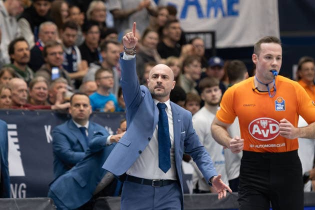 Milenko Bogicevic (MBC, Head Coach), Syntainics MBC vs. ALBA BERLIN, Basketball, 1. Bundesliga, Maenner, 24. Spieltag, Saison 2025 26, 15.03.2026. Weißenfels Stadthalle Sachsen-Anhalt Deutschland