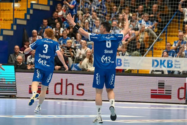 Nicolai Theilinger (TBV Lemgo Lippe, 03) und Frederik Simak (TBV Lemgo Lippe, 08) jubeln TBV Lemgo Lippe vs. Frisch Auf Goeppingen, Handball, 1. Bundesliga, 25. Spieltag, Saison 2025 2026, 15.03.2026, TBV Lemgo Lippe vs. Frisch Auf Goeppingen, Handball, 1. Bundesliga, 25. Spieltag, Saison 2025 2026, 15.03.2026 Lemgo Copyright: xEibner-Pressefoto RobertxGertzenx EP_RGN