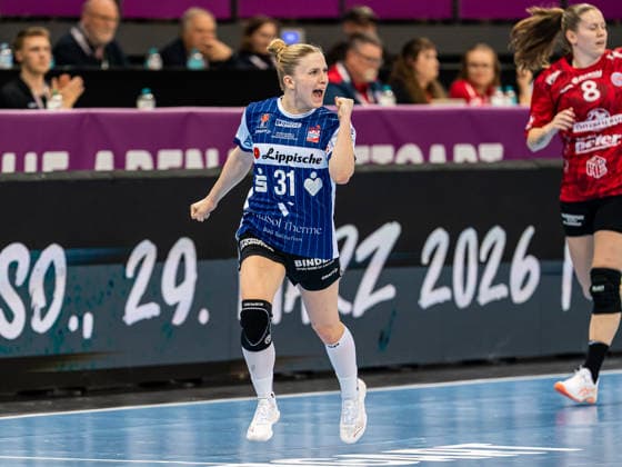 Alexia Hauf (HSG Blomberg-Lippe, 31) ballt die Jubelfaust, Thueringer HC vs. HSG Blomberg-Lippe, Handball, DHB Pokal Haushahn Final 4, Spiel um Platz 3, Spielzeit 2025 2026, 15.03.2026 Thueringer HC vs. HSG Blomberg-Lippe, Handball, DHB Pokal Haushahn Final 4, Spiel um Platz 3, Spielzeit 2025 2026, 15.03.2026 Stuttgart Copyright: xMichaelxSchmidt Eibner-Pressefotx EP_MST
