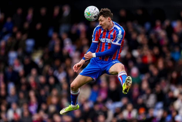 LONDON, ENGLAND - MARCH 15: Jorgen Strand Larsen of Crystal Palace heads the ball during the Premier League match between Crystal Palace and Leeds United at Selhurst Park on March 15, 2026 in London, England.  Copyright: xRenexNijhuis MBxMediax