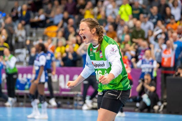 Handball I Frauen I Saison 2025-2026 I DHB-Pokal Final 4 I Spiel um Platz 3 I Thüringer HC - HSG Blomberg-Lippe I 15.03.2026 Melanie Veith (16, HSG Blomberg-Lippe) jubelt Stuttgart Porsche Arena Baden-Württemberg Deutschland Copyright: xLobeca MaxxPetershansx