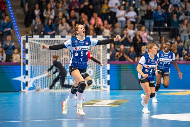 Handball I Frauen I Saison 2025-2026 I DHB-Pokal Final 4 I Spiel um Platz 3 I Thüringer HC - HSG Blomberg-Lippe I 15.03.2026 Nieke Kühne (9, HSG Blomberg-Lippe) jubelt Stuttgart Porsche Arena Baden-Württemberg Deutschland Copyright: xLobeca MaxxPetershansx
