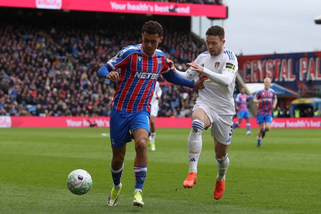 15th March 2026; Selhurst Park, Selhurst, London, England; Premier League Football, Crystal Palace versus Leeds United; Brennan Johnson of Crystal Palace and Gabriel Gudmundsson of Leeds United  KatiexChan Content restricted for UK based newspaper