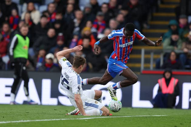 15th March 2026; Selhurst Park, Selhurst, London, England; Premier League Football, Crystal Palace versus Leeds United; Ismaila Sarr of Crystal Palace is tackled by Jaka Bijol of Leeds United on the edge of the penalty area  KatiexChan Content restricted for UK based newspaper
