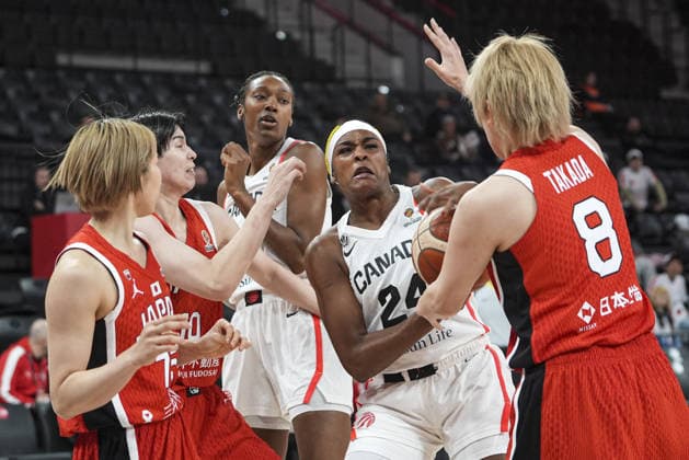 Canada v Japan - 2026 FIBA Women s Basketball World Cup qualification ISTANBUL, TURKIYE - MARCH 15: Aaliyah Edwards (24) of Canada in action against Maki Takada (8) of Japan during 2026 FIBA Women s Basketball World Cup qualification Group C match between Canada and Japan at Basketball Development Center in Istanbul, Turkiye on March 15, 2026. Beyza Comert Anadolu Istanbul Turkey. Editorial use only. Please get in touch for any other usage.  Copyright: x2026xAnadoluxBeyzaxComertx