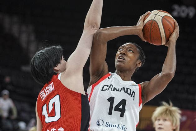 Canada v Japan - FIBA Women s World Cup Qualifiers ISTANBUL, TURKIYE - MARCH 15: Kayla Alexander (14) of Canada in action against Ramu Tokashiki (10) of Japan during the FIBA Women s World Cup Qualifiers Group C match between Canada and Japan at the Turkcell Basketball Development Center, in Istanbul, Turkiye, on March 15, 2026. Beyza Comert Anadolu Istanbul Turkey. Editorial use only. Please get in touch for any other usage.  Copyright: x2026xAnadoluxBeyzaxComertx