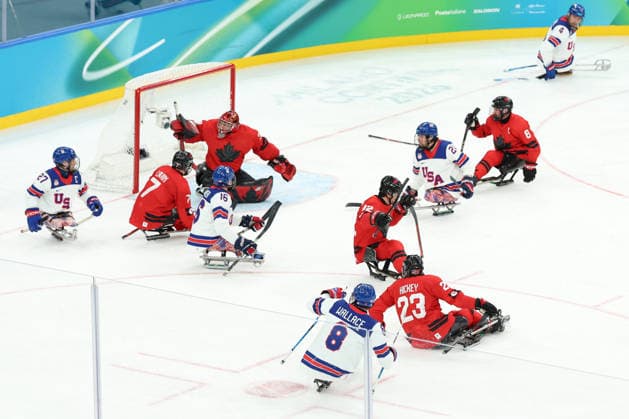 March 15, 2026, Milan, Lombardy, Italy: JACK WALLACE 8 of USA scores his side s first goal in the Final game between Team United States (USA) and Team Canada (CAN) at the Milano Cortina 2026 Paralympic Winter games, Winterspiele,Spiele, Summer games Milan Italy - ZUMAc179 20260315_zep_c179_011 Copyright: xMickaelxChavetx