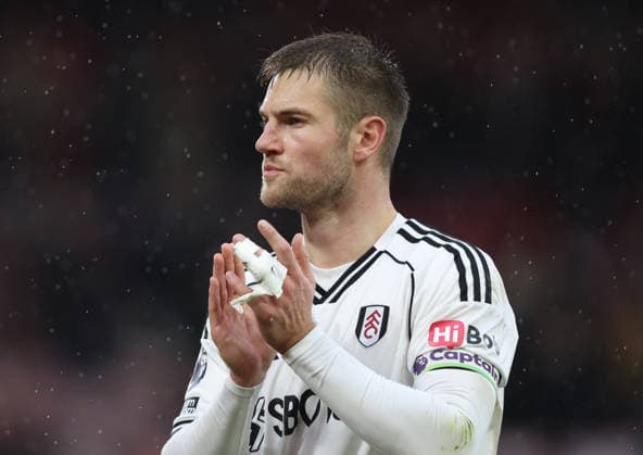Nottingham, England, 15th March 2026. Joachim Andersen of Fulham claps the fans during the Nottingham Forest vs Fulham Premier League match at the City Ground, Nottingham. Picture credit should read: Gareth Evans Sportimage EDITORIAL USE ONLY. No use with unauthorised audio, video, data, fixture lists, club league logos or live services. Online in-match use limited to 120 images, no video emulation. No use in betting, games or single club league player publications. SPI_033_GE_NFFC_vs_FFC SPI-4604-0034