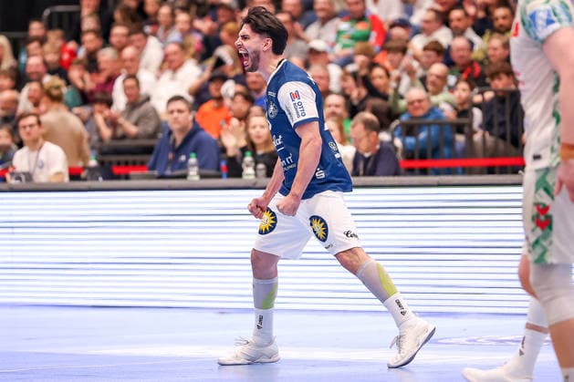15.03.2026, Handball, HBL, Bergischer HC - SC Magdeburg, Mitsubishi Electric HALLE Düsseldorf: Eloy Morante Maldonado (BHC 33) jubelnd Nordrhein-Westfalen Deutschland
