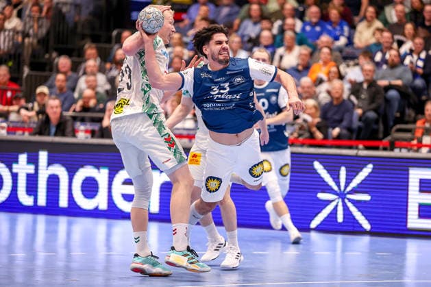 15.03.2026, Handball, HBL, Bergischer HC - SC Magdeburg, Mitsubishi Electric HALLE Düsseldorf: Eloy Morante Maldonado (BHC 33) wirft den Ball auf das Tor gegen Magnus Saugstrup Jensen (SC Magdeburg 23) Nordrhein-Westfalen Deutschland