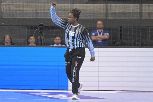 Vanessa Fehr (HSG Bensheim Auerbach, 16) im Tor Jubel nach Parade HSG Bensheim Auerbach vs. BVB Borussia Dortmund Handball, Handball, Frauen, DHB Pokal Haushahn Final 4, Finale, Saison 2025 2026, 15.03.2026 HSG Bensheim Auerbach vs. BVB Borussia Dortmund Handball, Handball, Frauen, DHB Pokal Haushahn Final 4, Finale, Saison 2025 2026, 15.03.2026 Stuttgart Copyright: xEibner-Pressefoto TobiasxBaurx EP_TBR