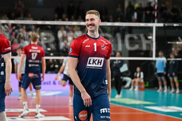 15.03.2026, xdobgx, Volleyball Volleyball Bundesliga VBL, SVG Lüneburg - ASV Dachau v.l. Shane Holdaway (SVG Lüneburg, 1) lächelnd, freundlicher Gesichtsausdruck, smiling, friendly expression