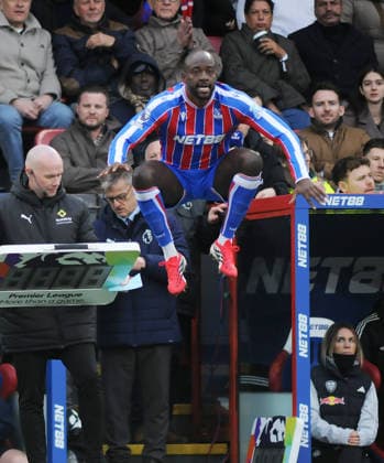 Football - 2025 2026 Premier League - Crystal Palace vs. Leeds United - Selhurst Park - Sunday 15th March 2026 Jean Philippe Mateta of Crystal Palace warms up before coming on as a substitute 