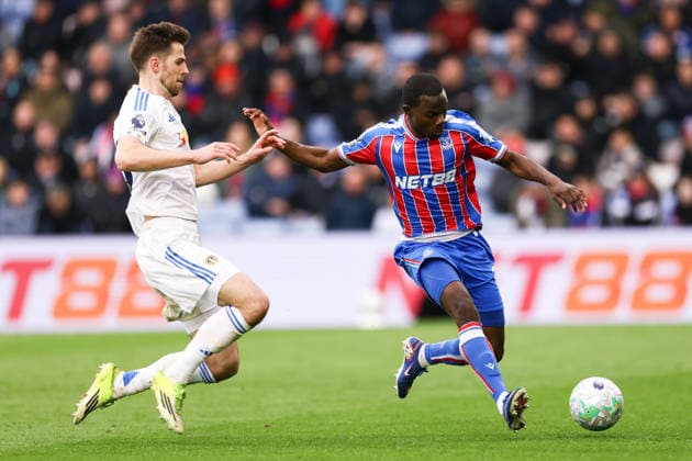 Crystal Palace v Leeds United 15 March 2026, London - Premier League Football - Crystal Palace v Leeds United - Tyrick Mitchell of Crystal Palace and Ilia Gruev of Leeds United - Photo: Jacques Feeney Offside. London UK Copyright: xJacquesxFeeneyx xOffsidexOffside