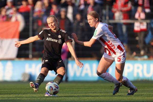 Pernille Harder (FC Bayern München) erzielt das Tor zum 0:2 waehrend des Spiels der Frauen Bundesliga zwischen 1.FC Köln und Bayern München, Franz-Kremer-Stadion am 15. März in Köln, Deutschland. (Foto von Oliver Kaelke DeFodi Images) +++ Pernille Harder (FC Bayern München) scores her team s second goal during the Woman Bundesliga match between 1.FC Köln and Bayern München at Franz-Kremer-Stadion on March 15, 2026 in Cologne, Germany. (Photo by Oliver Kaelke DeFodi Images) DFL regulations prohibit any use of photographs as image sequences and or quasi-video. (Photo by Oliver Kaelke DeFodi Images) -