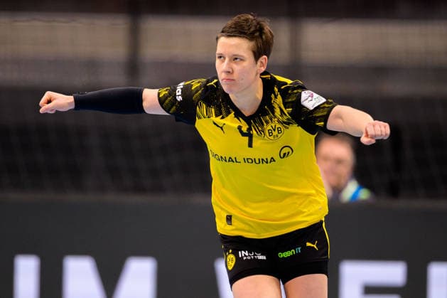 Handball: DHB-Pokal, Finale, HSG Bensheim Auerbach - Borussia Dortmund Alina Grijseels (Dortmund) Jubel Freude Emotion Stuttgart Porsche Arena Baden-Württemberg Deutschland