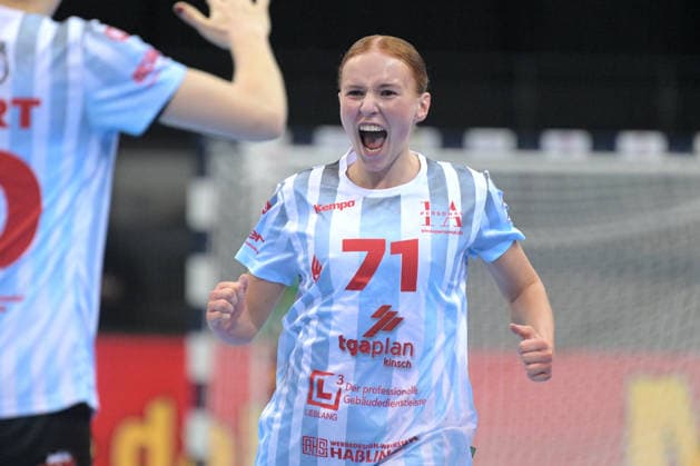 Jule Polsz (HSG Bensheim Auerbach, 71) Jubelt nach dem Tor HSG Bensheim Auerbach vs. BVB Borussia Dortmund Handball, Handball, Frauen, DHB Pokal Haushahn Final 4, Finale, Saison 2025 2026, 15.03.2026 HSG Bensheim Auerbach vs. BVB Borussia Dortmund Handball, Handball, Frauen, DHB Pokal Haushahn Final 4, Finale, Saison 2025 2026, 15.03.2026 Stuttgart Copyright: xEibner-Pressefoto TobiasxBaurx EP_TBR