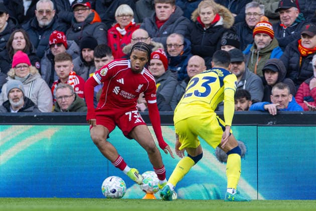 Football - FA Premier League - Liverpool FC v Tottenham Hotspur FC LIVERPOOL, ENGLAND - Sunday, March 15, 2026: Liverpool s Rio Ngumoha during the FA Premier League match between Liverpool FC and Tottenham Hotspur FC at Anfield. (Photo by David Rawcliffe Propaganda) LIVERPOOL Anfield MERSEYSIDE ENGLAND  Copyright: xDavidxRawcliffex P2026-03-15-Liverpool_Tottenham-46