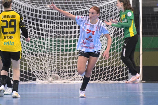 Jule Polsz (HSG Bensheim Auerbach, 71) Jubelt nach dem Tor HSG Bensheim Auerbach vs. BVB Borussia Dortmund Handball, Handball, Frauen, DHB Pokal Haushahn Final 4, Finale, Saison 2025 2026, 15.03.2026 HSG Bensheim Auerbach vs. BVB Borussia Dortmund Handball, Handball, Frauen, DHB Pokal Haushahn Final 4, Finale, Saison 2025 2026, 15.03.2026 Stuttgart Copyright: xEibner-Pressefoto TobiasxBaurx EP_TBR