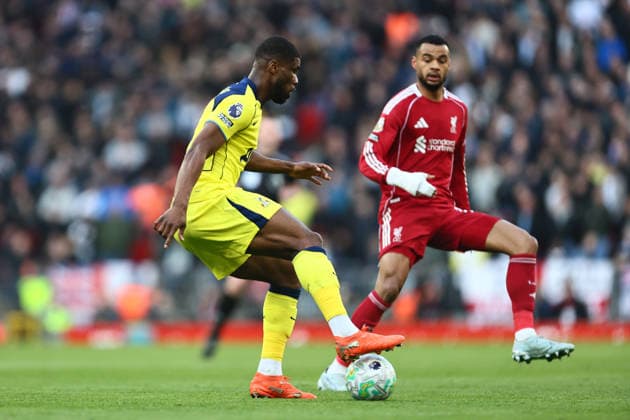 Kevin Danso of Tottenham Liverpool v Tottenham Hotspur, Premier League, Football, Anfield, Liverpool, UK - 15 Mar 2026Liverpool Anfield United Kingdom EDITORIAL USE ONLY No use with unauthorised audio, video, data, fixture lists, club league logos or live services. Online in-match use limited to 120 images, no video emulation. No use in betting, games or single club league player publications. Copyright: xPhilxOldham Shutterstockx 16757322ad
