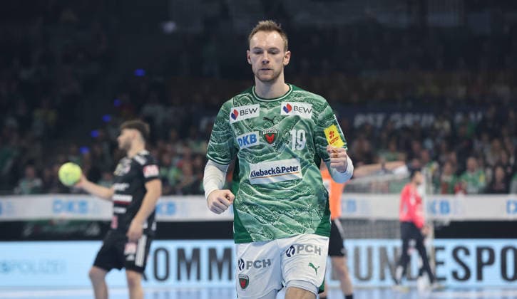 Mathias Gidsel jubelt nach Torerfolg Freude Emotion Jubel Handball HBL Bundesliga Herren 25. Spieltag Saison 2025 2026 15.03.2026 Füchse Berlin vs. HC Erlangen HCE