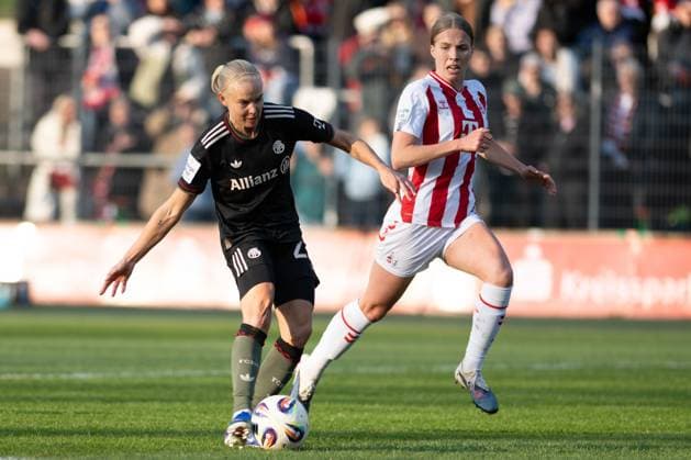 Pernille Harder 21 (FC Bayern Muenchen) erzielt das Tor zum 0:1, 1. FC Koeln Frauen vs. FC Bayern Muenchen Frauen, Fussball, Google Pixel Frauen-Bundesliga, 20. Spieltag, 2025 2026, 15.03.2026 DFB regulations prohibit any use of photographs as image sequences and or quasi-video Koeln Nordrhein-Westfalen Deutschland