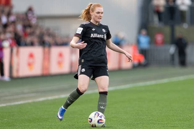 Stine Ballisager 3 (FC Bayern Muenchen) am Ball, 1. FC Koeln Frauen vs. FC Bayern Muenchen Frauen, Fussball, Google Pixel Frauen-Bundesliga, 20. Spieltag, 2025 2026, 15.03.2026 DFB regulations prohibit any use of photographs as image sequences and or quasi-video Koeln Nordrhein-Westfalen Deutschland