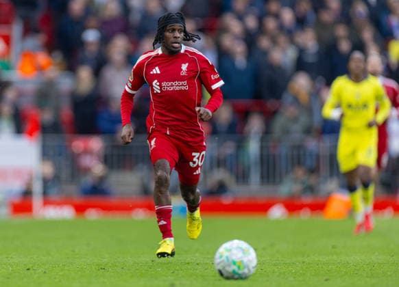 Football - FA Premier League - Liverpool FC v Tottenham Hotspur FC LIVERPOOL, ENGLAND - Sunday, March 15, 2026: Liverpool s Jeremie Frimpong during the FA Premier League match between Liverpool FC and Tottenham Hotspur FC at Anfield. (Photo by David Rawcliffe Propaganda) LIVERPOOL Anfield MERSEYSIDE ENGLAND  Copyright: xDavidxRawcliffex P2026-03-15-Liverpool_Tottenham-75