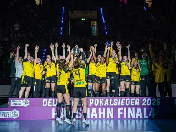 Borussia Dortmund jubelt im DHB-Pokal, HSG Bensheim Auerbach vs. Borussia Dortmund, Handball, DHB Pokal Haushahn Final 4, Finale, Spielzeit 2025 2026, 15.03.2026 HSG Bensheim Auerbach vs. Borussia Dortmund, Handball, DHB Pokal Haushahn Final 4, Finale, Spielzeit 2025 2026, 15.03.2026 Stuttgart Copyright: xMichaelxSchmidt Eibner-Pressefotx EP_MST