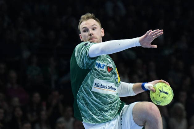 15.03.2026, xlakx, Handball Daikin HBL, Fuechse Berlin - HC Erlangen v.l. Mathias Gidsel (Fuechse Berlin) setzt zum Sprungwurf an Berlin