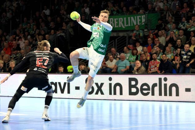 DEU, DHB, 1.HBL, Fuechse Berlin vs.Erlangen, 15.03.2026, Max-Schmeling-Halle, Berlin, DEU, DHB, 1.HBL, Fuechse Berlin vs.Erlangen, im Bild Lasse Andersson (Fuechse Berlin 11), Antonio Metzner (Erlangen 27)