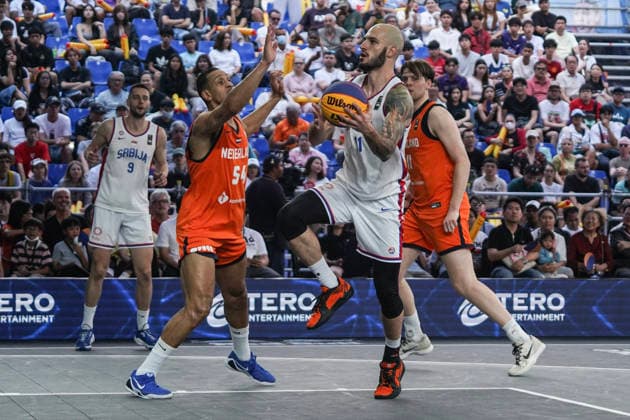 FIBA 3x3 Champions Cup 2026 Worthy de Jong of the Netherlands competes against Filip Kaluderovic of Serbia during the Men s FIBA Basketball 3x3 Champions Cup 2026 third place match between the Netherlands and Serbia in Bangkok, Thailand, on March 15, 2026. Bangkok Bangkok Thailand  Copyright: xAnusakxLaowilasx originalFilename:laowilas-notitle260315_npGGX.jpg